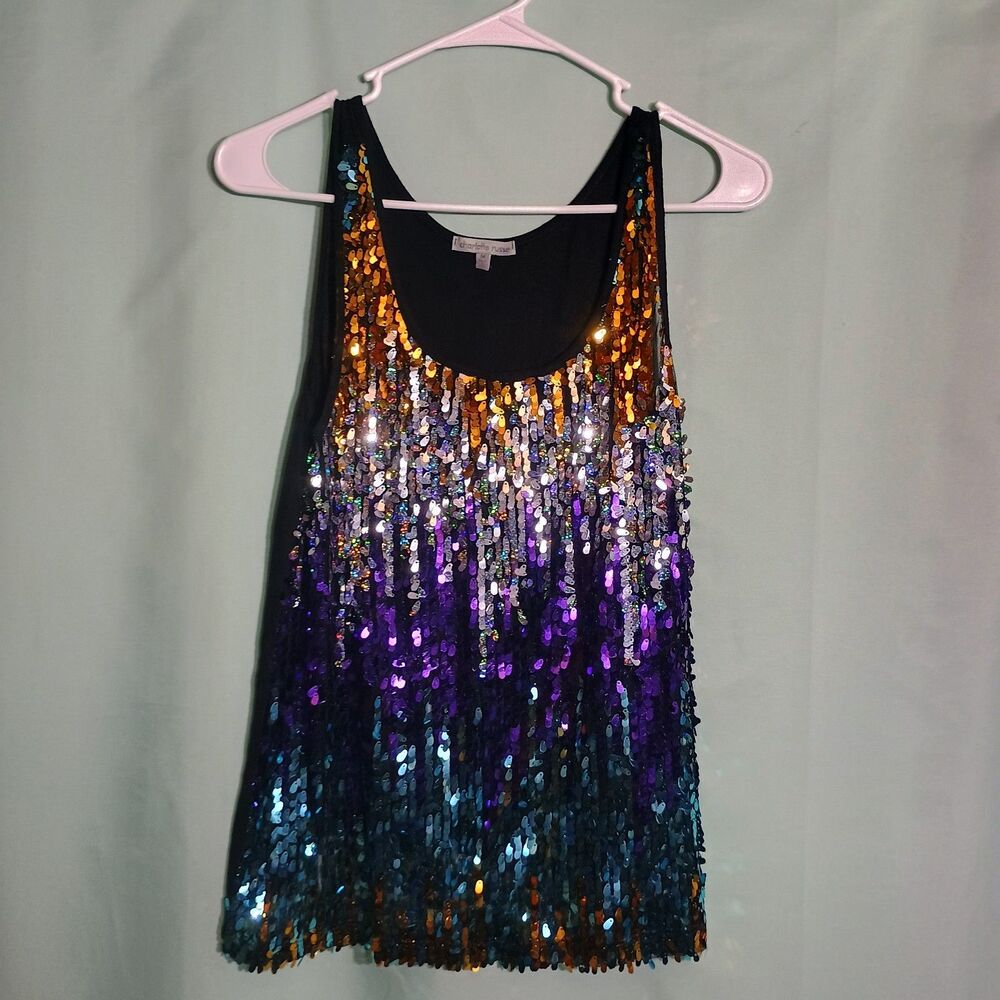 Women’s Multicolor Sequin Tank Top – Ombre Sparkle Party Sleeveless Top